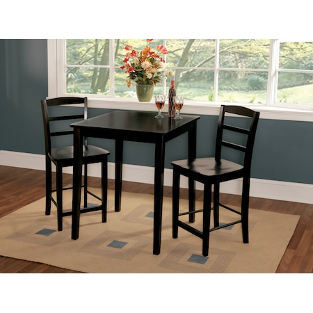 International Concepts Square 30X30 Gathering Height Table with 2 Madrid Stools, Black, 30 in W, 30 in L, 36 in H, Wood K46-3030-S402-2